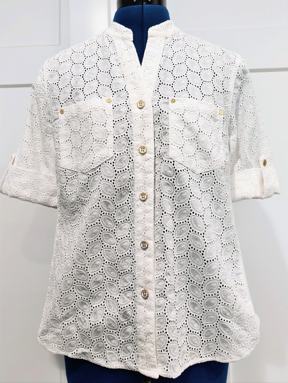 Anne Klein White Eyelet Button-Down Shirt